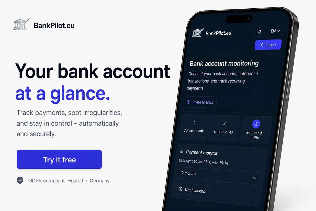 Up and running in three steps: connect your bank, create rules, let BankPilot watch.