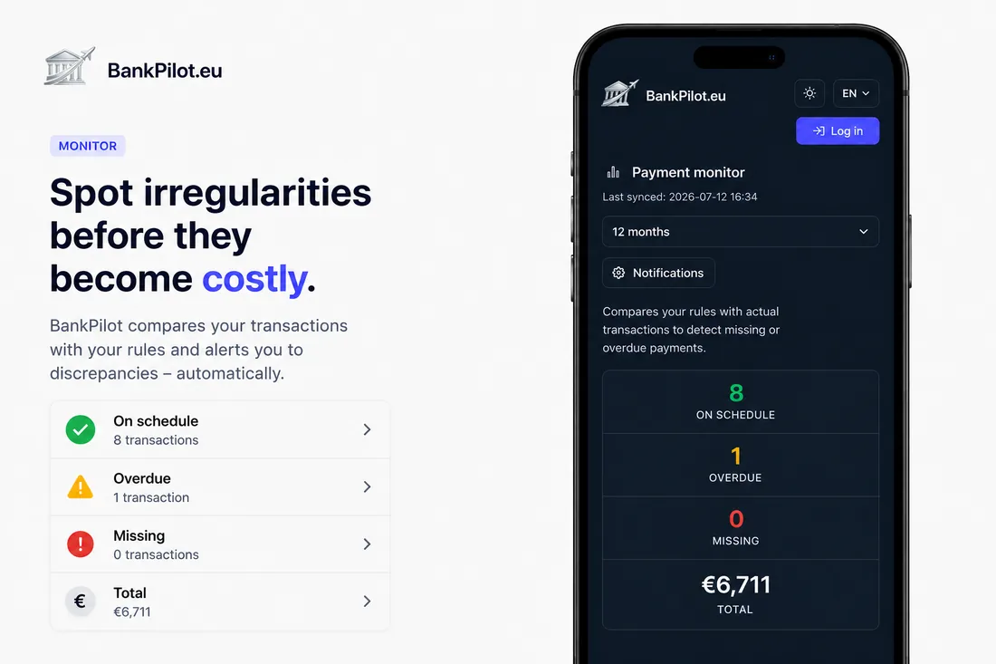 The payment monitor flags overdue and missing payments automatically.