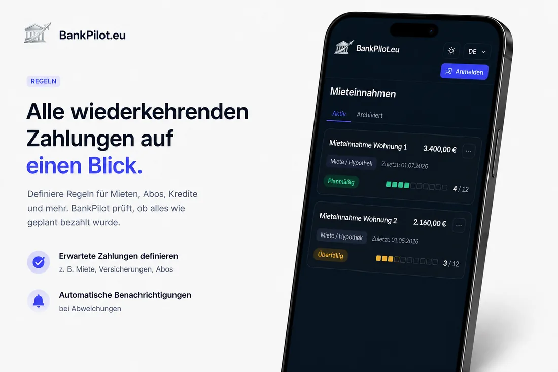 Alle wiederkehrenden Zahlungen auf einen Blick, zum Beispiel deine Mieteingänge.